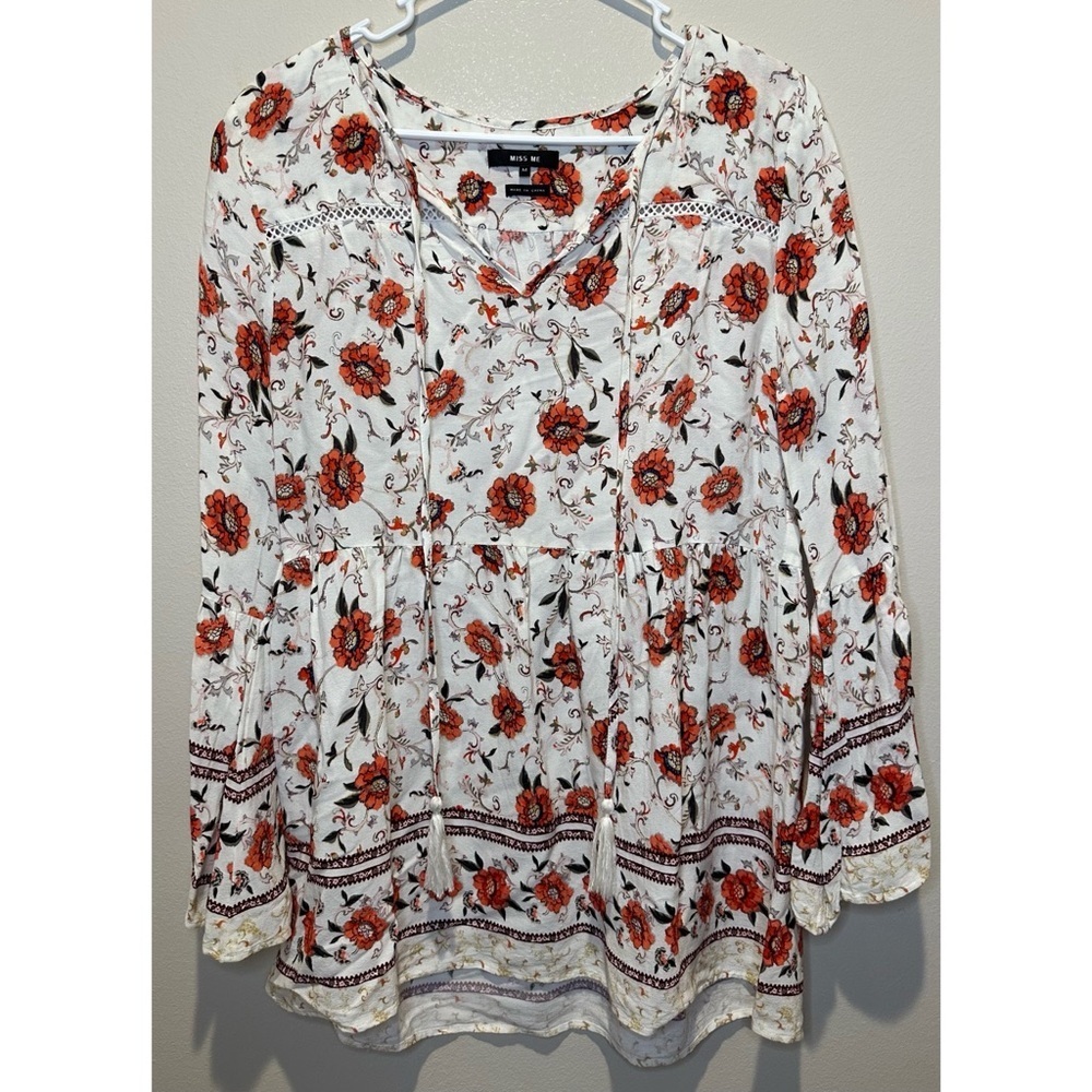 Miss Me Womens Floral V-Neck Bell Sleeve‎ Tunic Size Medium